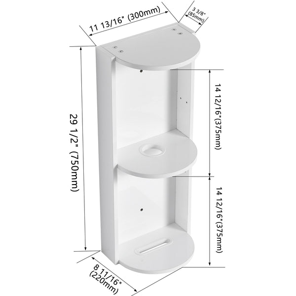 English Elm 12" Bathroom Wall-Mounted Storage Rack with Three-Tier Floating Shelves, Durable Scratch-Resistant Plywood Organizing Solution Glossy White W999P277165