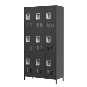 English Elm 9 72"H Metal Lockers 9-Door Steel Locking Locker Cabinet for Gym, School, Office, Home Storage, Gray T2398P282152