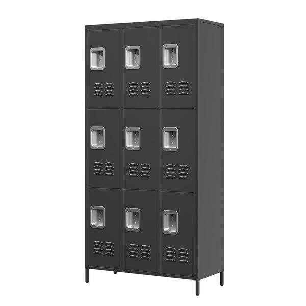 English Elm 9 72"H Metal Lockers 9-Door Steel Locking Locker Cabinet for Gym, School, Office, Home Storage, Gray T2398P282152