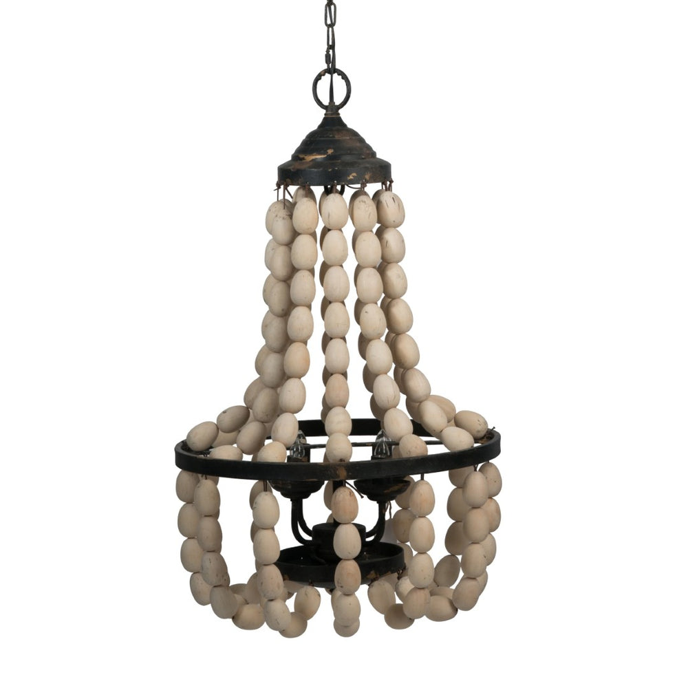 English Elm D18.9x33.1" Beaded Wood Iron 4-light Chandelier Bohemian Foyer Dining Statement Fixture W2078P411232