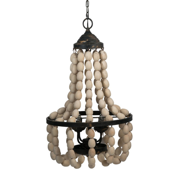 English Elm D18.9x33.1" Beaded Wood Iron 4-light Chandelier Bohemian Foyer Dining Statement Fixture W2078P411232