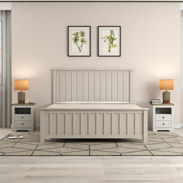 English Elm Farmhouse Rustic Nightstand with 2 Drawers and Open Shelf, Sturdy Wood-End Table for Bedroom Charm White+Oak 22.44 L x 20.79 W x 6.89 H W3151P264505