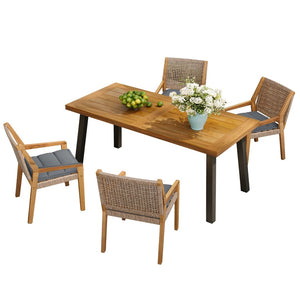 English Elm Modern Acacia Wood Outdoor Dining Set with Wicker Armchairs for Patio or Deck N770PS597R192