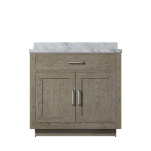 English Elm Grey Oak Single-Sink Vanity With Elegant Carrara Marble Top - Fully Assembled, Soft-Close Hardware B2731P257678