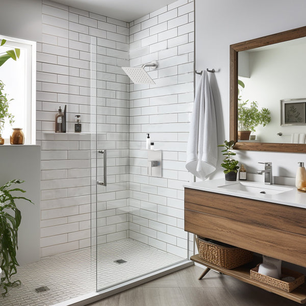 English Elm Shower 8" Square Rain Head Faucet Set with Single-Handle Mixer, 15" Arm, Rack Storage & Detachable Trim (Modern) Brushed Nickel T3177P269411