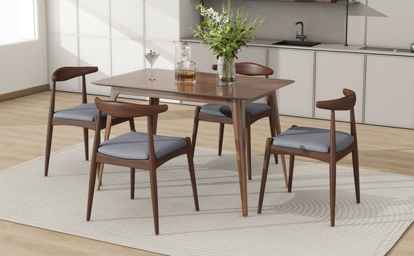 English Elm [video] 5-piece Mid-century Rubberwood Dining Set with Upholstered Chairs for Family Meals Light Gray,Walnut N759S002011D