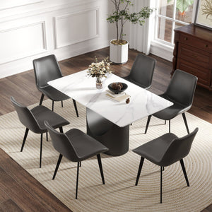 English Elm 55.12 Modern Sintered Stone Dining Table with Bronze Iron Legs, Rectangular Seat for 6, 400lb Capacity Black,White W1535S00563