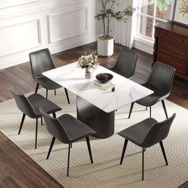 English Elm 55.12 Modern Sintered Stone Dining Table with Bronze Iron Legs, Rectangular Seat for 6, 400lb Capacity Black,White W1535S00563