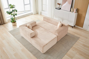 English Elm Compression Modular L-Shaped Sectional Couch With Cozy Chaise – Stylish Beige Corduroy Sofa For All Spaces W3723S00002