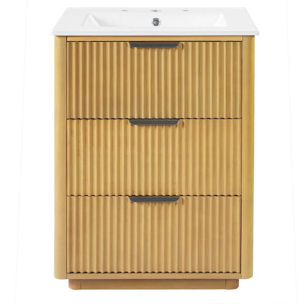 English Elm 24'' Vintage Bathroom Vanity with Ceramic Sink Soft Close Drawers Open Shelf N710P411251P