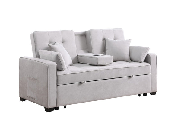 English Elm Corrado Woven Fabric Sleeper Loveseat with Console Cup Holders and Charging Ports Light Gray B2749S00243