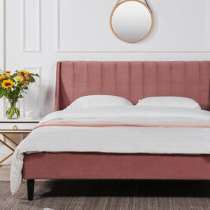 English Elm Jennifer Taylor Home - Aspen Vertical Tufted Headboard Platform Bed Set - Queen Ash Rose Velvet For Luxurious Comfort & Style B2719P238509