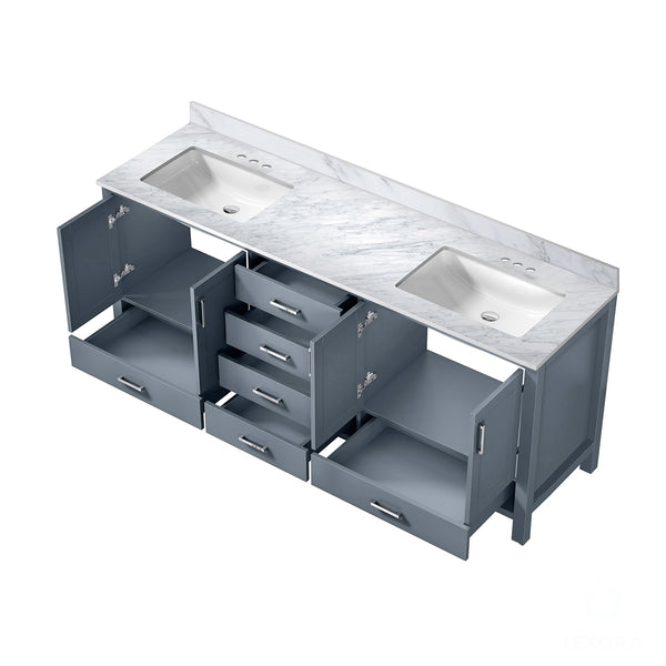 English Elm Dark Grey Double Bath Vanity – 80" W X 22" D With Elegant Carrara Marble Top & Ample Storage Space B2731P258941