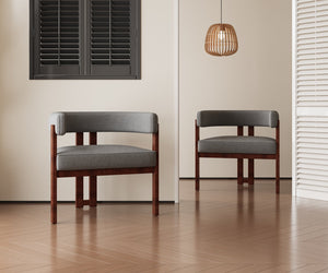 English Elm Modern Chenille Barrel Dining Chair with Padded Foam Seat, Sturdy Metal Legs, 300lb Capacity, Versatile Accent Gray W395P233456