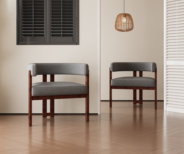 English Elm Modern Chenille Barrel Dining Chair with Metal Base, Plush Foam Seat, Compact Accent Seat for Home Gray W395P233456