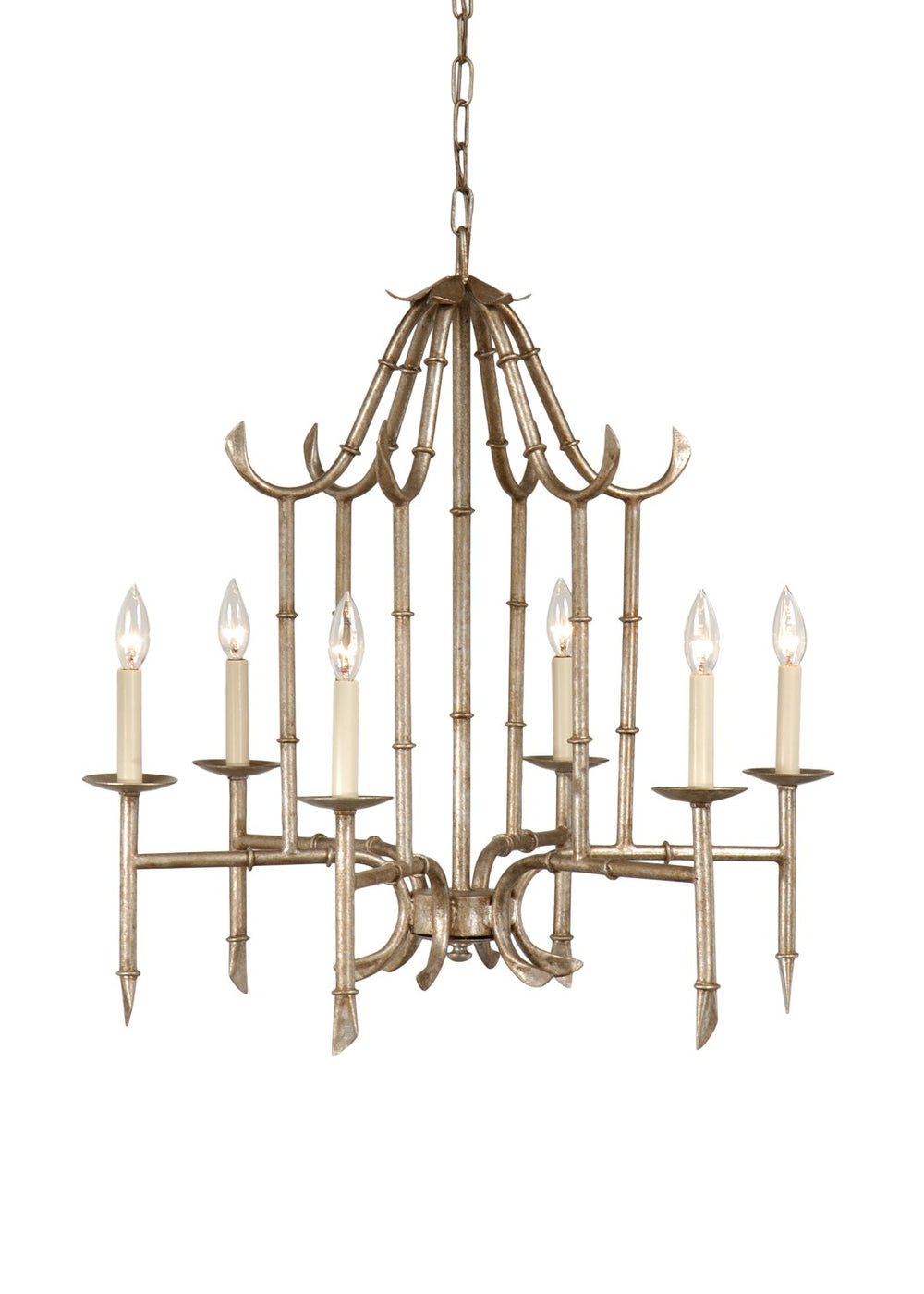 Wildwood Bamboo Antique Silver Chandelier — 6-Light Elegant Bamboo-Inspired Fixture For Dining, Entryway, Living Rooms 9614