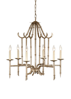 Wildwood Bamboo Antique Silver Chandelier — 6-Light Elegant Bamboo-Inspired Fixture For Dining, Entryway, Living Rooms 9614