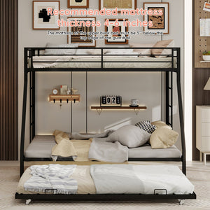 English Elm High Stability Square Tube Bunk Bed With Rolling Trundle & Ladder - Modern Black Design For Space-Saving W1935P360871
