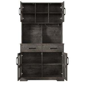 English Elm Pantry Hutch with Fluted Mdf Panels Charging Station Pegboard and Open Shelving T3773P416041