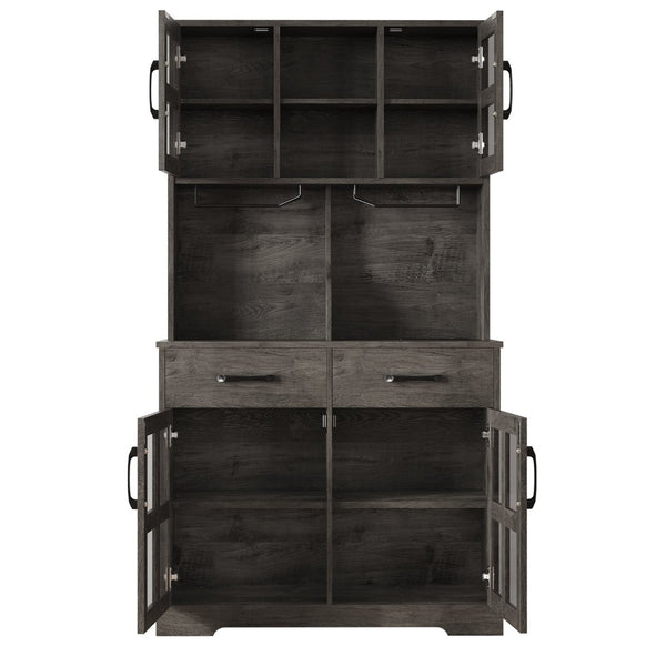 English Elm Pantry Hutch with Fluted Mdf Panels Charging Station Pegboard and Open Shelving T3773P416041