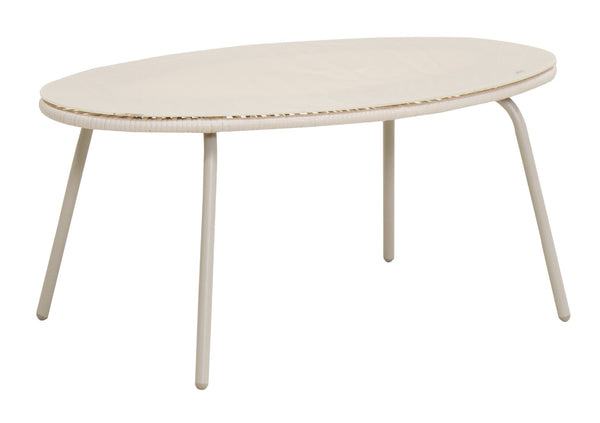 English Elm Off-white Pe Rattan Patio Coffee Table with Tempered Glass Top for Outdoor Dining W3990P462692