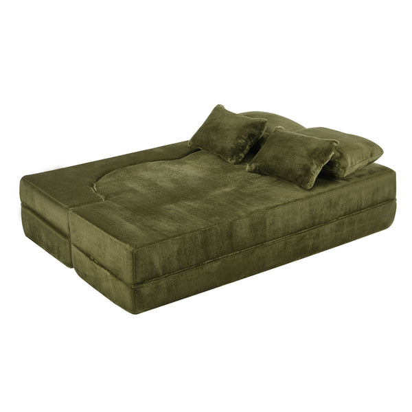 English Elm Queen Foldable Sofa Bed with Plush Chenille Cover, High-Density Foam Convertible Futon for Living Room Guest Room Bedroom Green W1829P348207