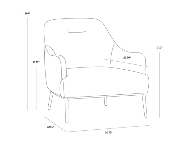 Sunpan CAMERON Lounge Chair - Elegant Mid-Century Design in Soft Nono Shitake Fabric with Gold Frame 106596