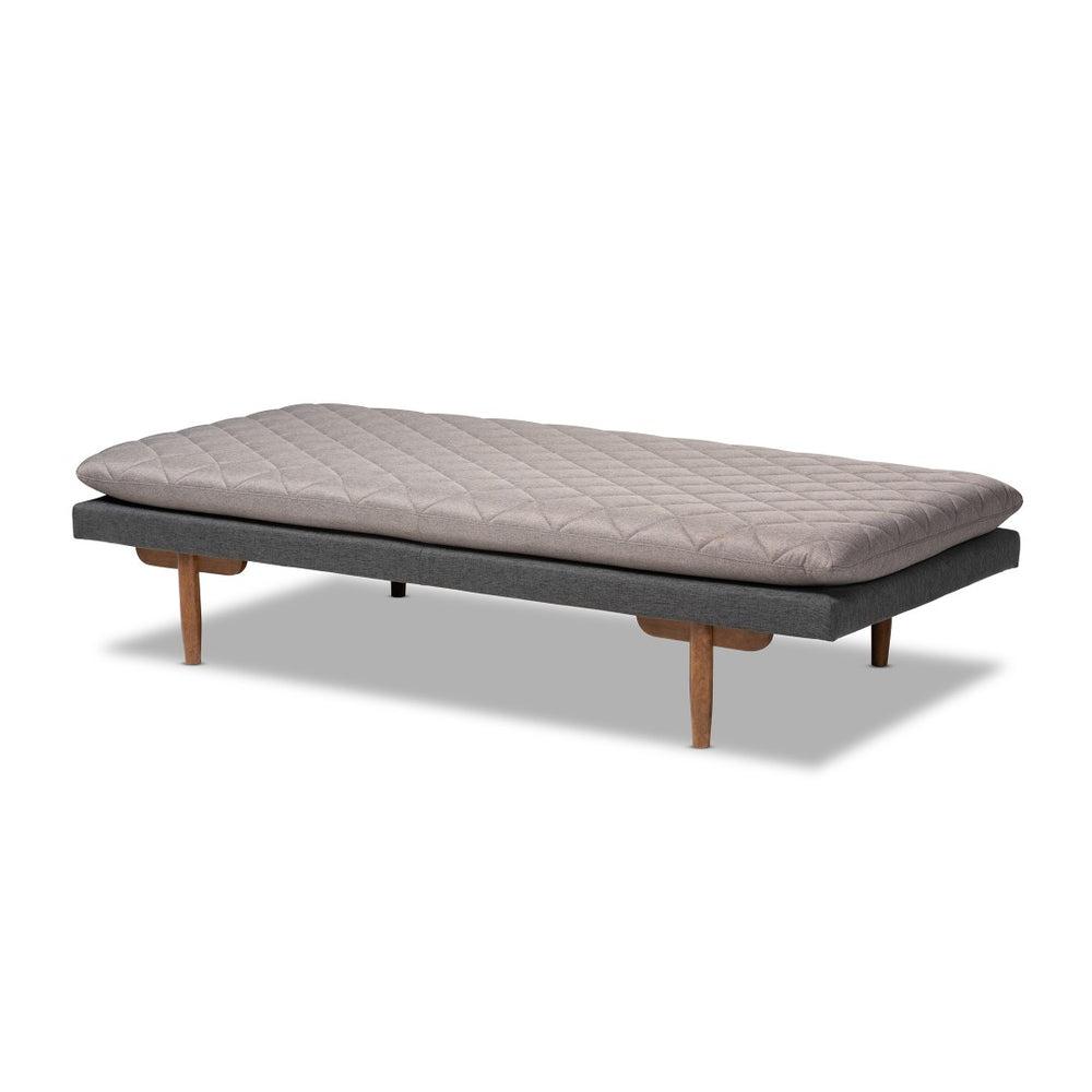Baxton Studio Baxton Studio Mid-Century Modern Daybed in Two-Tone Grey Fabric with Walnut Finish for Stylish Lounging BBT6812-Grey/Dark Grey/Walnut-Daybed