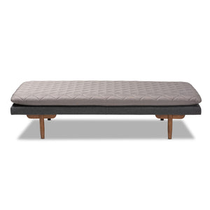 Baxton Studio Baxton Studio Mid-Century Modern Daybed in Two-Tone Grey Fabric with Walnut Finish for Stylish Lounging BBT6812-Grey/Dark Grey/Walnut-Daybed