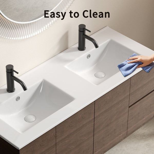 English Elm Ceramic Porcelain Countertop Basin Thin Edge Single Bowl Vanity Sink for Modern Bathrooms W3402P402910