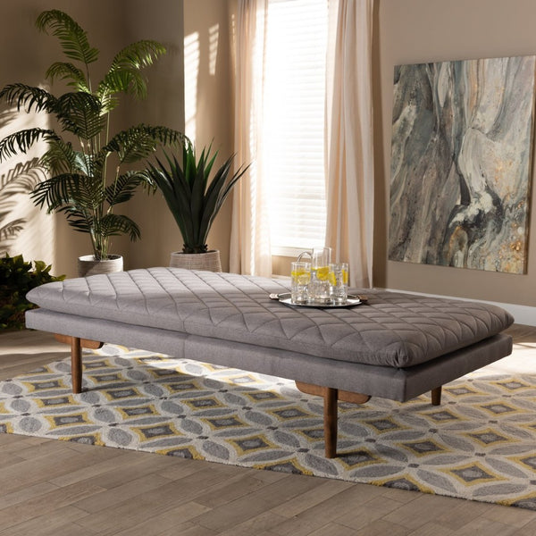 Baxton Studio Baxton Marit Mid-Century Modern Grey Daybed with Walnut Finish - Stylish Comfort for Any Space BBT6812-Grey/Walnut-Daybed