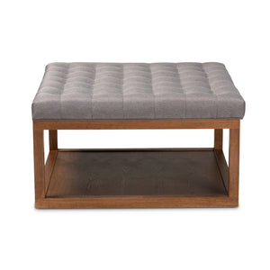 Baxton Studio Baxton Studio Alvere Modern Cocktail Ottoman with Tufted Upholstery and Stylish Walnut Storage Shelf Grey BBT5365-Grey/Walnut-Otto
