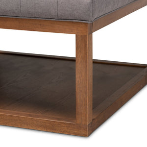 Baxton Studio Baxton Studio Alvere Modern Cocktail Ottoman with Tufted Upholstery and Stylish Walnut Storage Shelf Grey BBT5365-Grey/Walnut-Otto