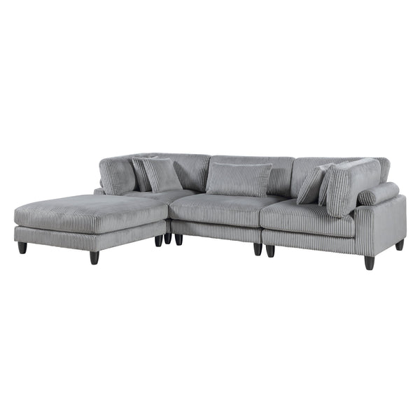 English Elm Living 4-Piece Modular Sectional Sofa Set in Corduroy Upholstery with Plush Cushions and Solid Wood Legs Gray 40 L x 40 W x 17.5 H B011S01559