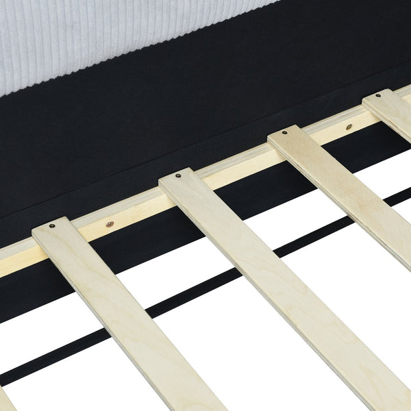 English Elm Twin L-Shaped Corduroy Daybed Upholstered Sofa Bed, Plush Cushioning, Stylish Beige Gray Design SF000188AAE