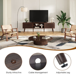 English Elm Mid Century Modern Fluted Wood Media Console with Storage Cabinets for Living Room Walnut T3623P435374