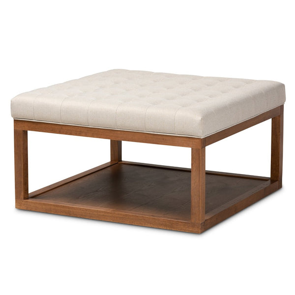Baxton Studio Baxton Studio Alvere Modern Cocktail Ottoman with Tufted Upholstery and Stylish Walnut Storage Shelf Beige BBT5365-Beige/Walnut-Otto