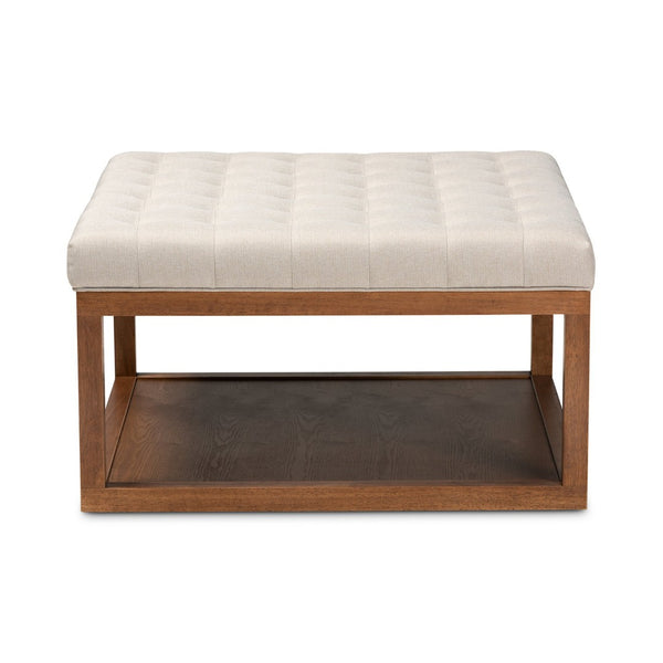 Baxton Studio Baxton Studio Alvere Modern Cocktail Ottoman with Tufted Upholstery and Stylish Walnut Storage Shelf Beige BBT5365-Beige/Walnut-Otto