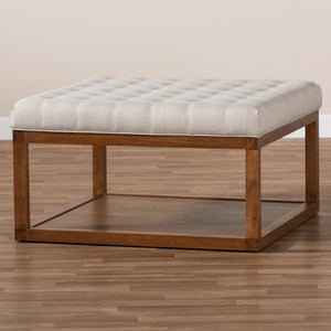 Baxton Studio Baxton Studio Alvere Modern Cocktail Ottoman with Tufted Upholstery and Stylish Walnut Storage Shelf Beige BBT5365-Beige/Walnut-Otto