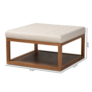 Baxton Studio Baxton Studio Alvere Modern Cocktail Ottoman with Tufted Upholstery and Stylish Walnut Storage Shelf Beige BBT5365-Beige/Walnut-Otto