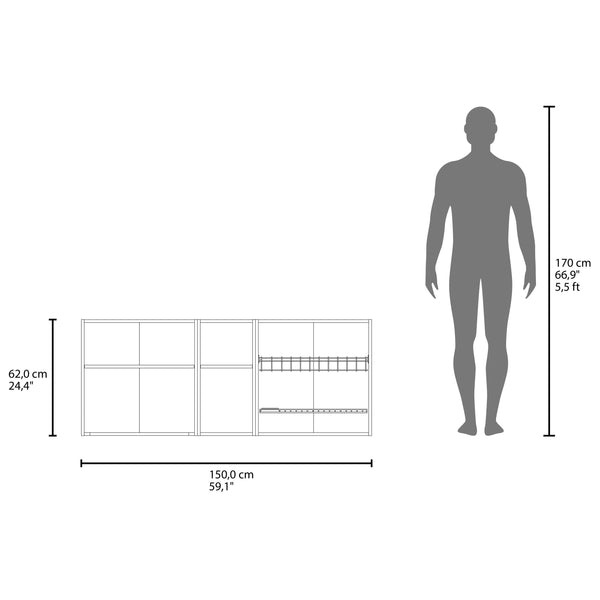 English Elm Natural Oak And White Kitchen Cabinet With Microwave Space, Open Shelves For Stylish Storage Solutions B062P290291