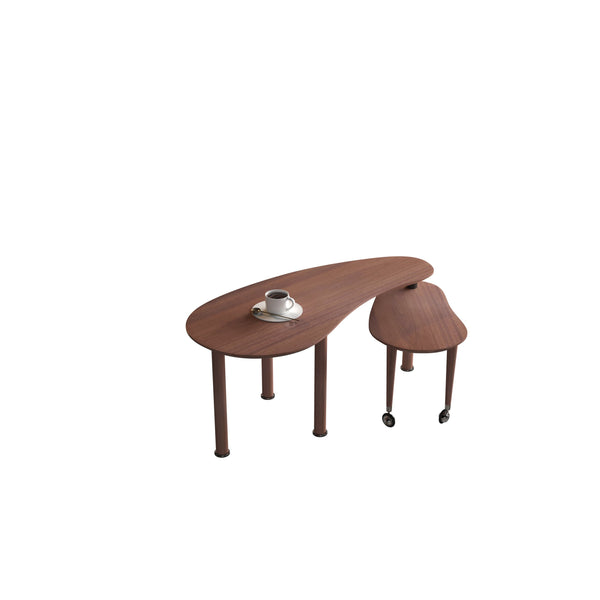 English Elm Contemporary rotatable cocktail table with 360° swivel top, sintered stone & MDF surface, space-saving design Walnut W2899P372751