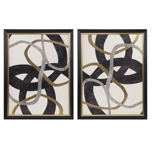 JLA Home Madison Park - Gold Foil Abstract 2-piece Framed Canvas Set — Luxe Black Grey Metallic Artwork, Ready-to-Hang Decor MP95C-0284