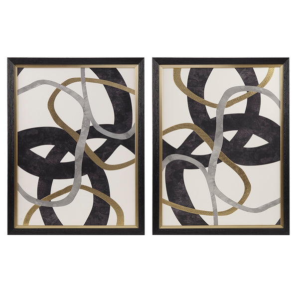 JLA Home Madison Park - Gold Foil Abstract 2-piece Framed Canvas Set — Luxe Black Grey Metallic Artwork, Ready-to-Hang Decor MP95C-0284
