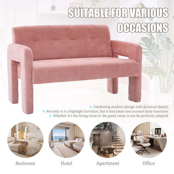 English Elm Nordic Ergonomic Double Armchair Upholstered Chenille Two-Seater Sofa 550lb Capacity Compact Lounge Chair Pink W395P380535