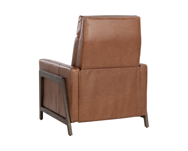 Sunpan Brandon Recliner - Luxurious Buffalo Leather Comfort with Stylish Wood Accents for Your Living Space Dark Brown, Shalimar Tobacco Leather