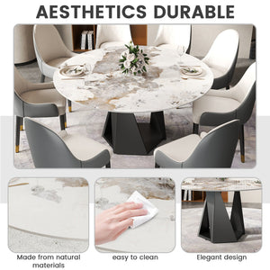 English Elm 59.05" Round Marble Dining Table With Sturdy Black Iron Base For 6-8 People - Modern Elegance W1535S00467