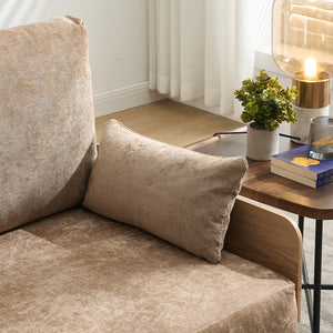 English Elm Foldable mid-century sleeper sofa bed recliner 3-in-1 convertible for small spaces with pillows and storage Light Brown W395P290557