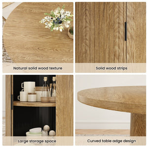English Elm 43" Round Wood Dining Table with Geometric Metal Base Seats 4 Space Saving Modern Walnut T3623P433903