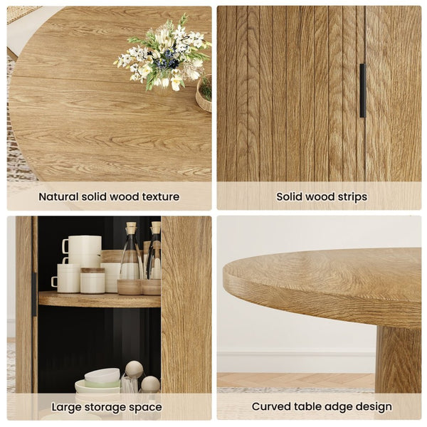 English Elm 43" Round Wood Dining Table with Geometric Metal Base Seats 4 Space Saving Modern Walnut T3623P433903